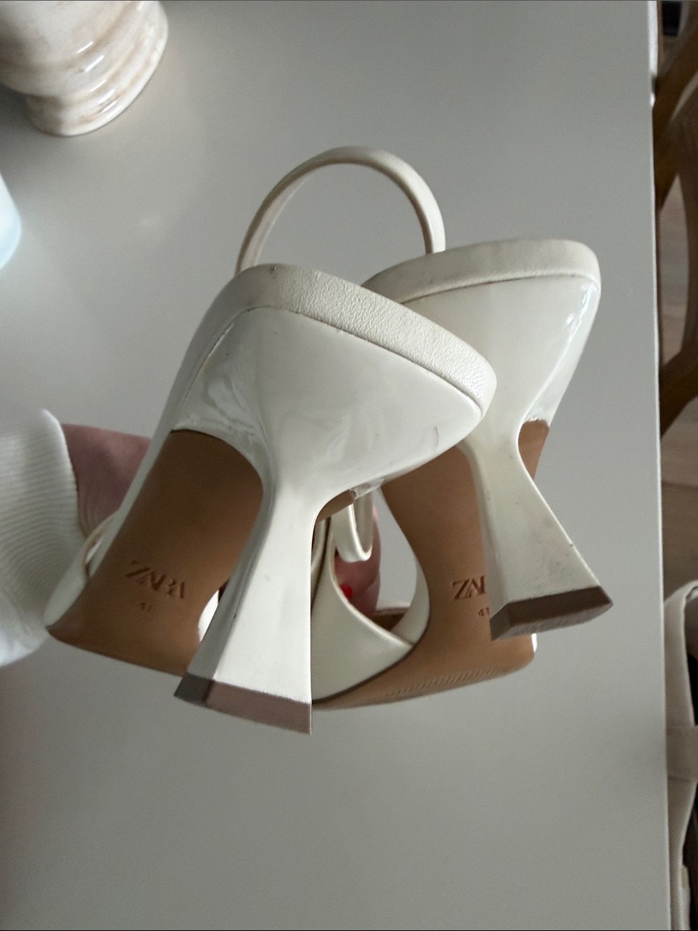 ZARA Ivory Pointed Slingback Pumps with Square Buckle - Picture 5 of 11